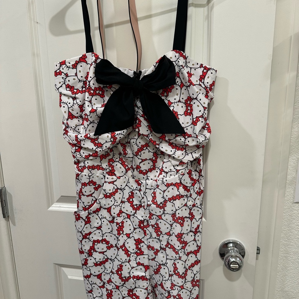 Unique Vintage White and Red Hello Kitty Print Romper with Black Bow - Picture 2 of 8